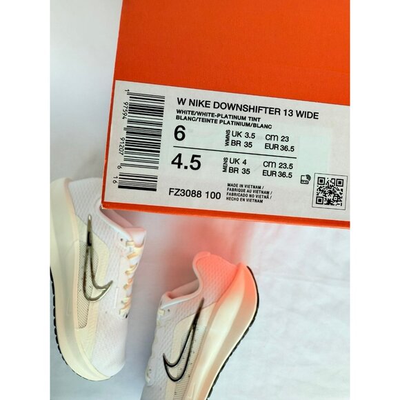 6 WOMEN'S NIKE DOWNSHIFTER 13 WIDE WHITE / SILVER/ BLACK RUNNING FZ3088-100 - Picture 6 of 7